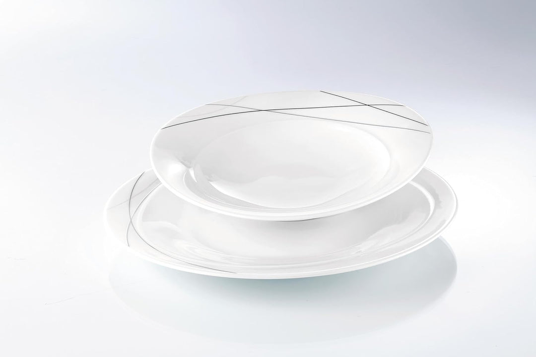 Seltmann Weiden Trio Highline Suppenteller 6er Set, 24 cm, Tiefe Teller mit schwarz-grauen Linien, S