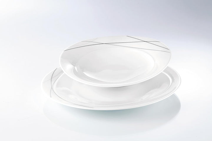 Seltmann Weiden Trio Highline Suppenteller 6er Set, 24 cm, Tiefe Teller mit schwarz-grauen Linien, S