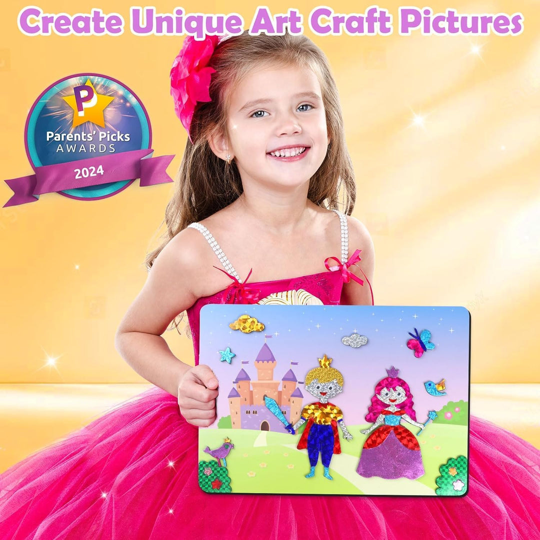 ZMLM Kunst Bastelaktivität Kinder, Folienspass Einhörner Prinzessinnen Sticker Bastelkoffer DIY Färb