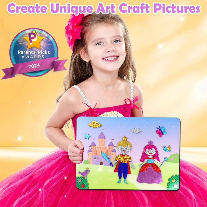ZMLM Kunst Bastelaktivität Kinder, Folienspass Einhörner Prinzessinnen Sticker Bastelkoffer DIY Färb