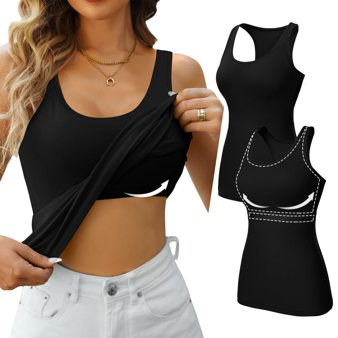 Charmo Unterhemd Damen BH-Hemd Basic Racerback Tank Tops mit Regal-BH Baumwoll Stretch eng Top Slim
