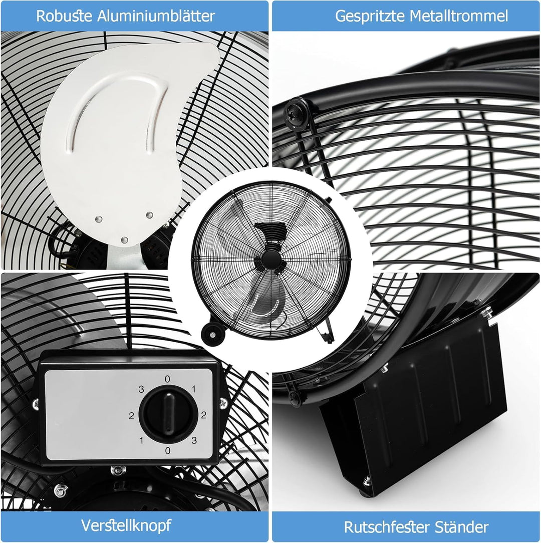 GOPLUS Trommelventilator, Ø 59 cm Standventilator mit 3 Windgeschwindigkeiten, Industriell Bodenvent