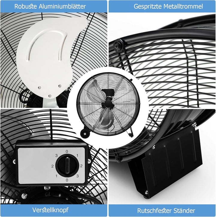 GOPLUS Trommelventilator, Ø 59 cm Standventilator mit 3 Windgeschwindigkeiten, Industriell Bodenvent