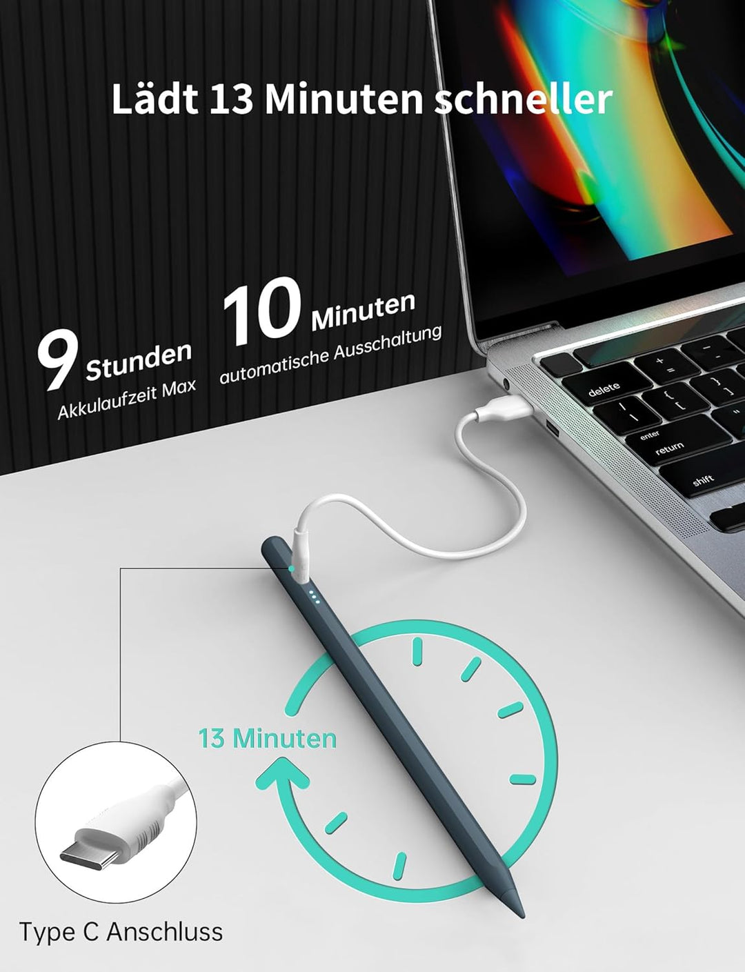 MEKO Stift für Apple iPad 2018-2025 mit Schnellladeleistung, Pen mit Palm Rejection und Neigungssens