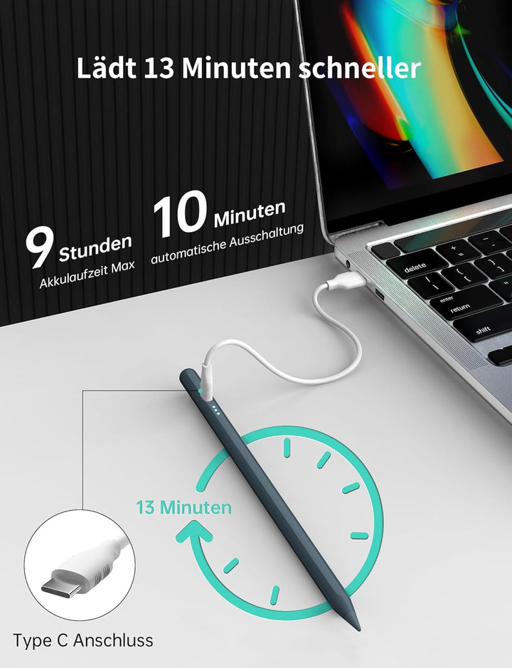 MEKO Stift für Apple iPad 2018-2025 mit Schnellladeleistung, Pen mit Palm Rejection und Neigungssens