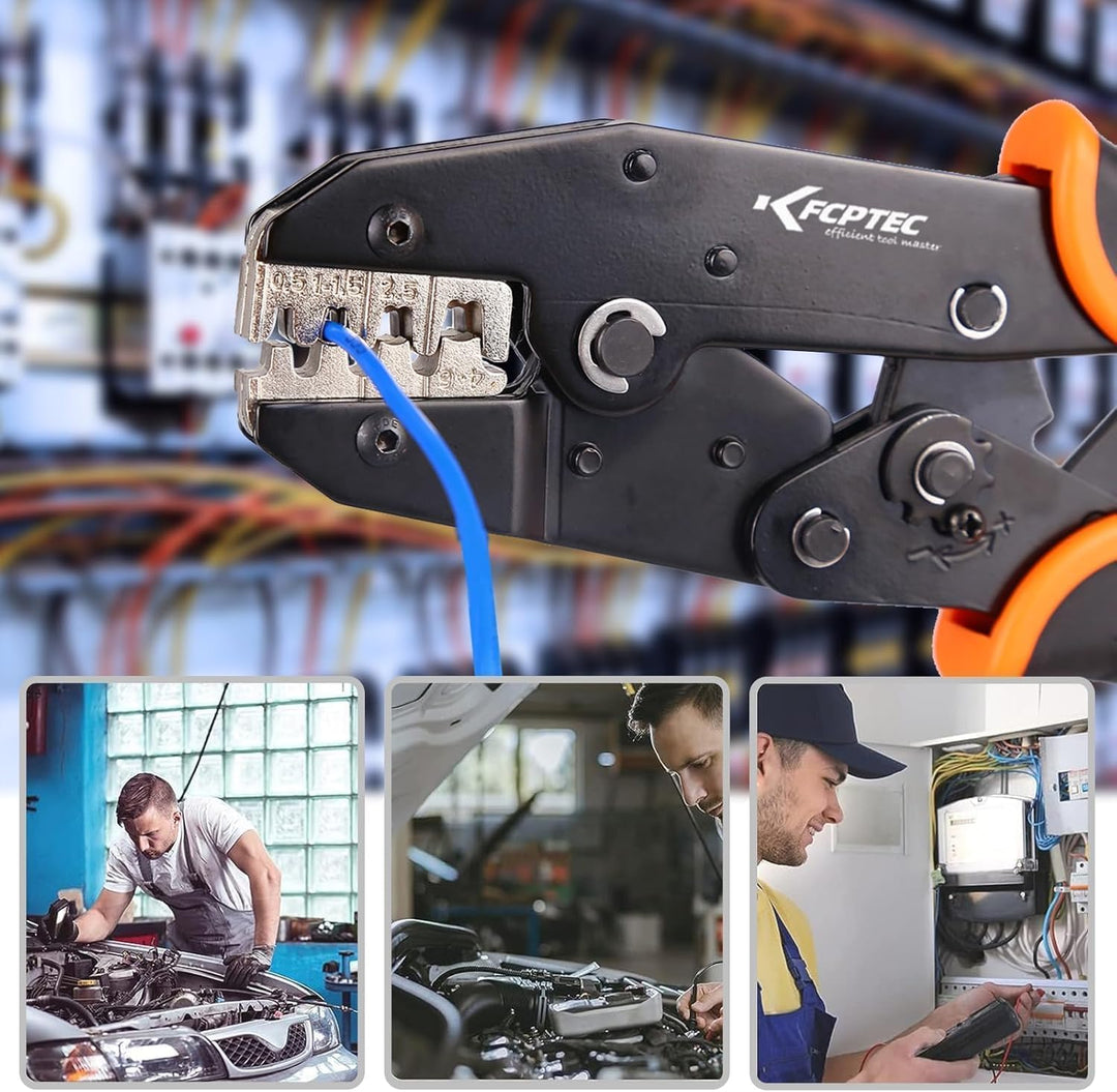 KF CPTEC Open-Barrel Crimpzange AWG 22–10 (0,5–6 mm²) für nicht isolierte Kabelschuhe & Flachstecker