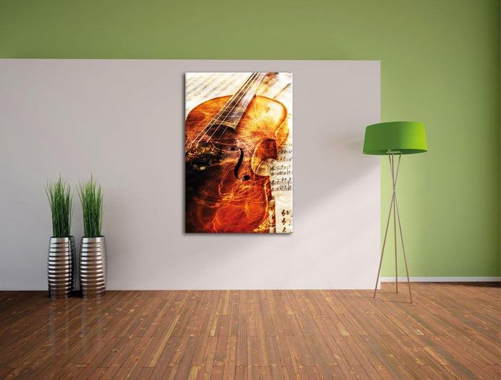 Pixxprint Geige, Format: 100x70 auf Leinwand, XXL riesige Bilder fertig gerahmt mit Keilrahmen, Kuns