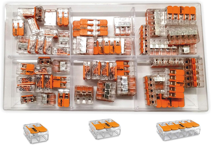 Wago 61 Stück Klemmklemmen 27x221-412, 20x221-413, 14x221-415 in Aufbewahrungsbox