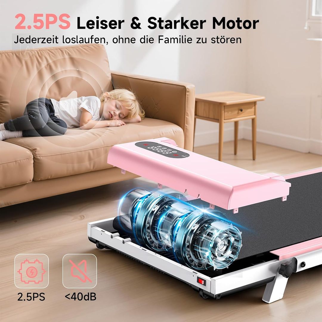 HomeFitnessCode Walking Pad Klappbar mit Neigung Laufband für Zuhause Rosa | Laufpad mit Steigung 1-