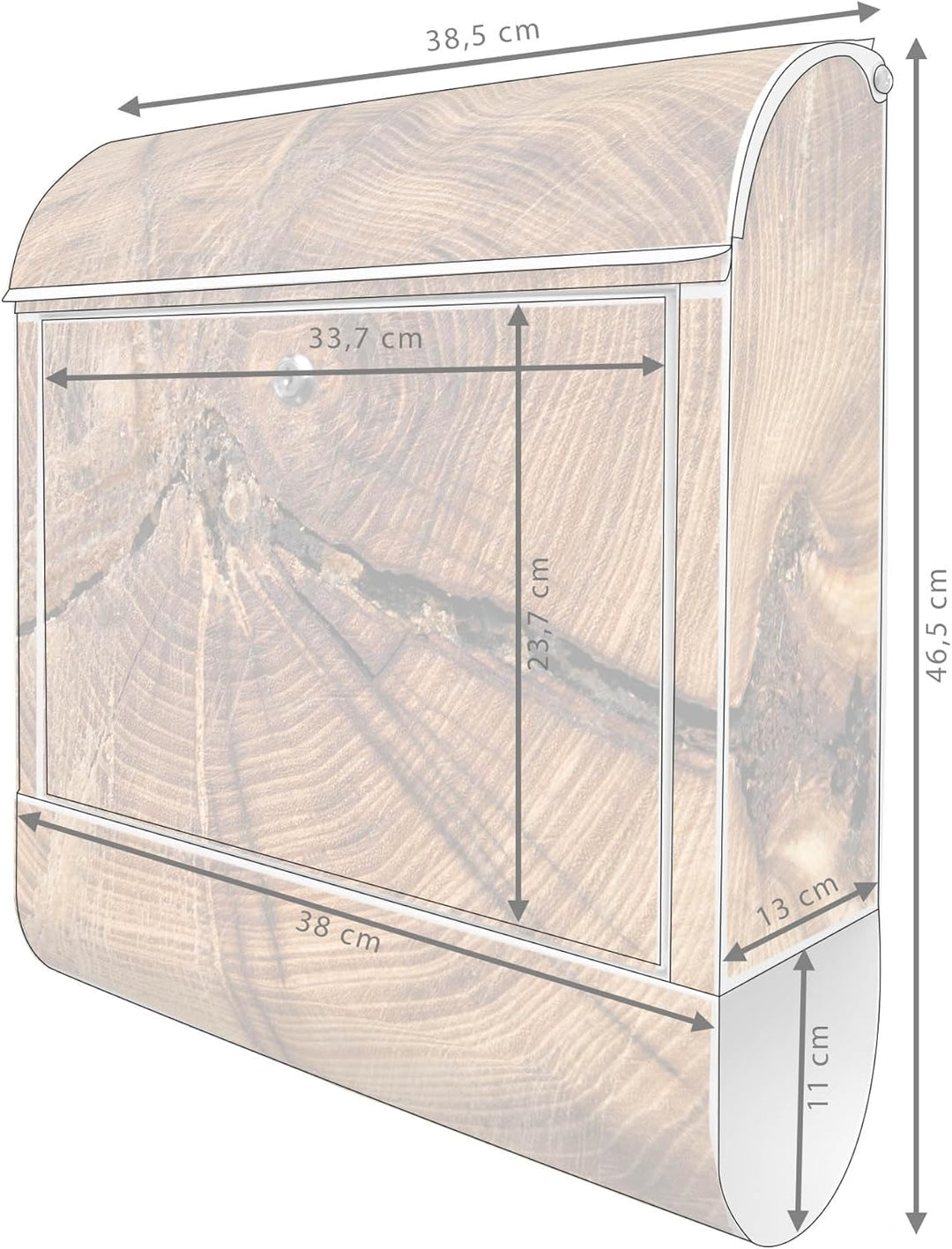 banjado® Design Briefkasten mit Motiv Jahresringe 39x47x14cm &amp; 2 Schlüssel - Briefkasten Stahl weiss