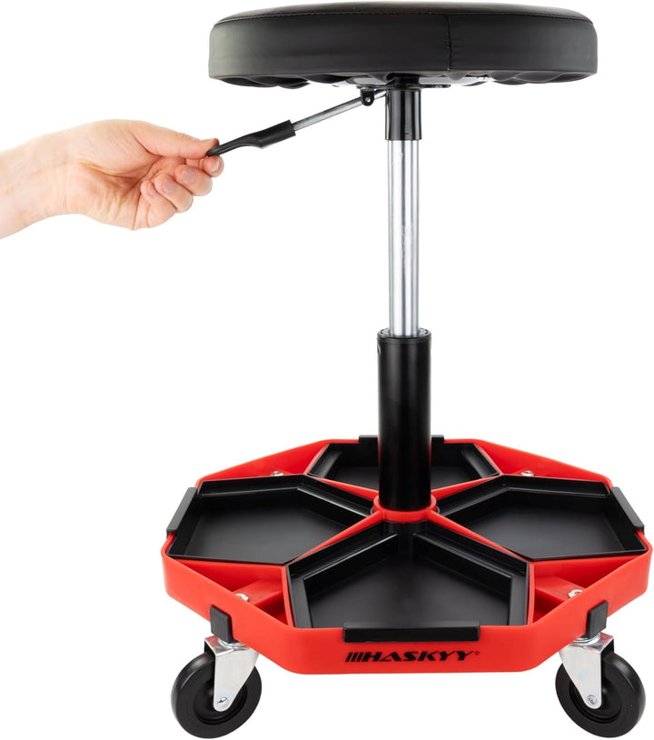 HASKYY Werkstatthocker Arbeitshocker Praxishocker 43-58cm - Bis 150kg belastbar - Gepolsterter Werks