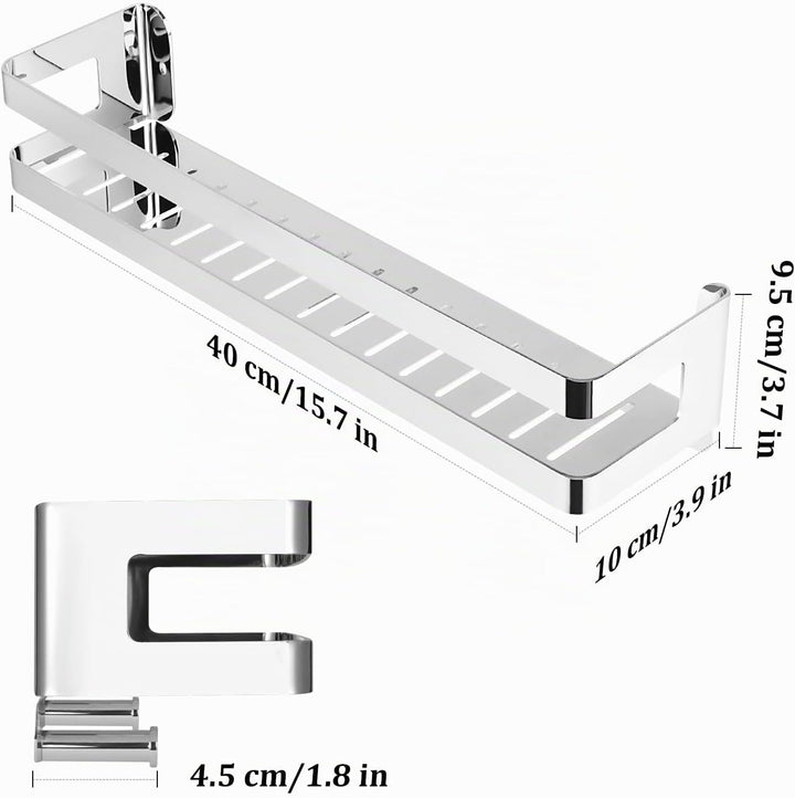 Duschablage Edelstahl Badezimmer Organizer, Duschregal mit Haken für Shampoo und Duschgel (Silber) (