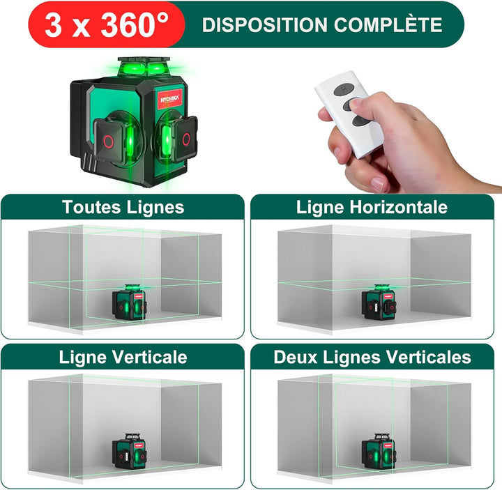 HYCHIKA Kreuzlinienlaser mit Stativ, 3x360 ° Grün Selbstnivellierend Laser Wasserwaage, Kreuzlaser L
