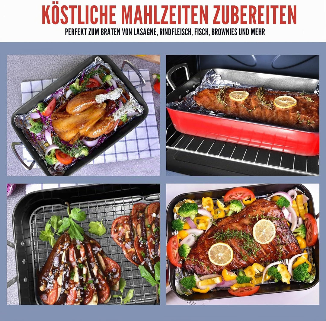 Bräter Mit Gestell Antihaftbeschichtet Backblech Mit Griff Aus Karbonstahl Vielseitiger Weihnachtsth