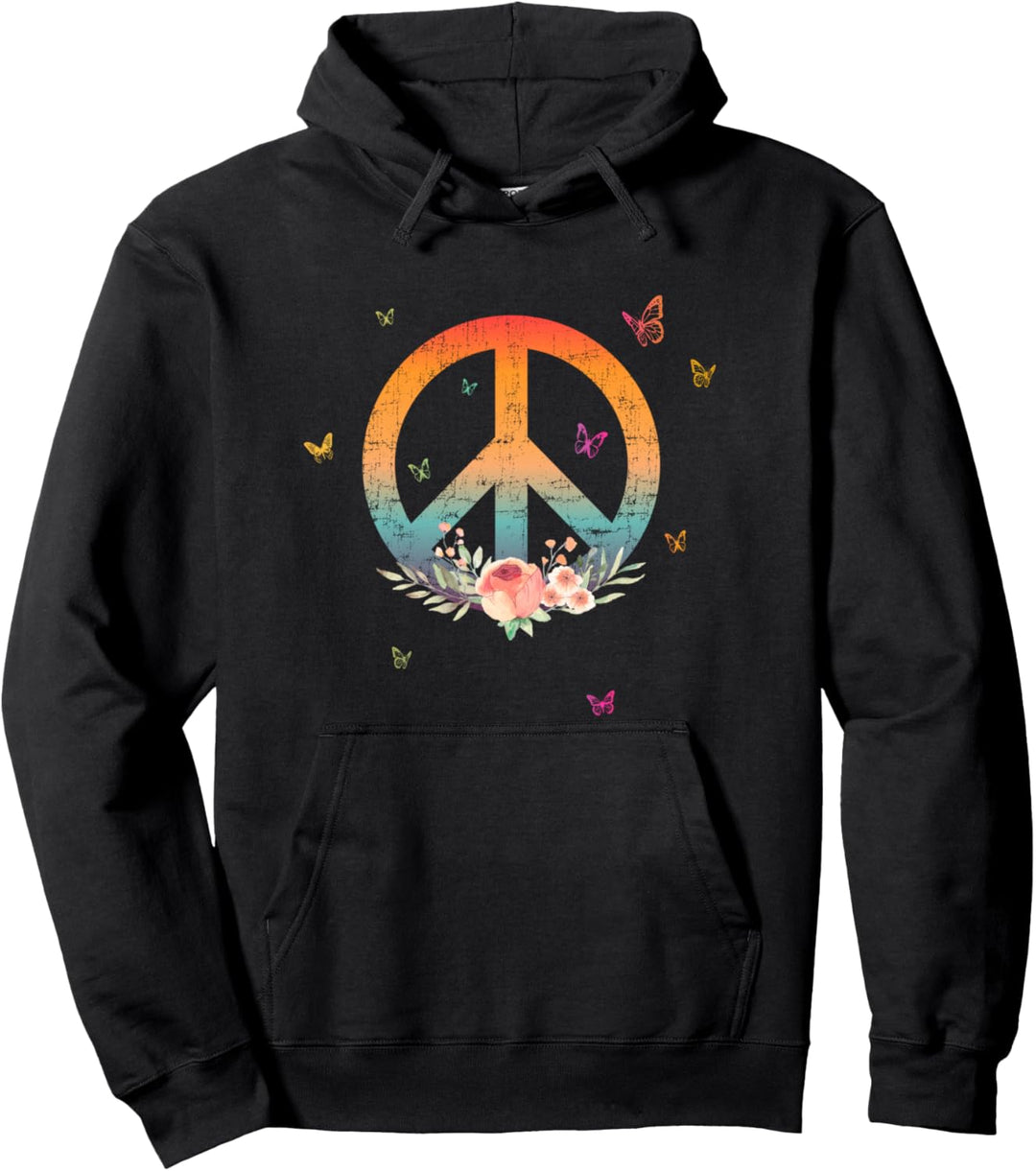 Make Peace Not War - Peace Logo mit Rose und Schmetterlingen Pullover Hoodie