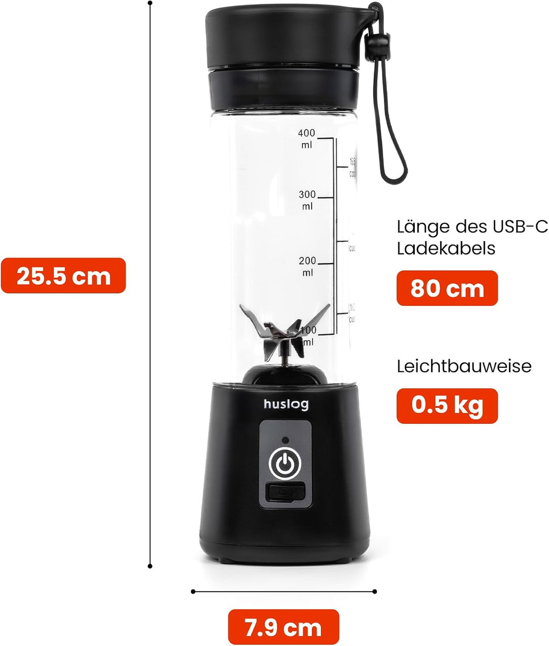 Standmixer Tragbar Kabelloser Mixer To Go 180W, Usb, Schwarz