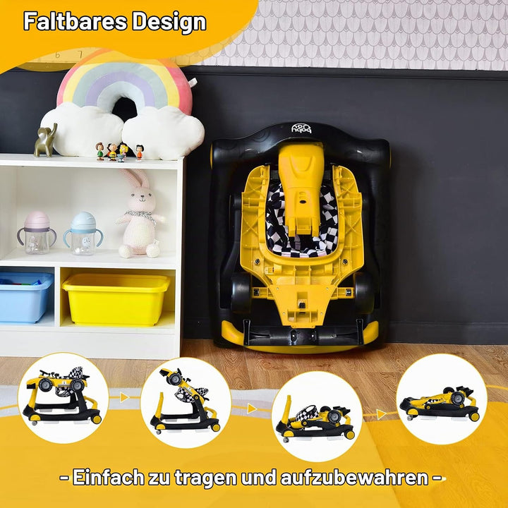 DREAMADE 4 in 1 Autoförmige Lauflernhilfe mit einstellbarer Geschwindigkeit, Musik &amp; Licht, Babywalk