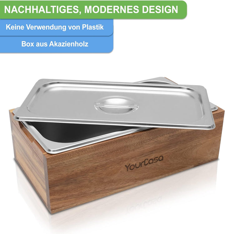 YourCasa® Biomülleimer Küche - Akazien Holz & Edelstahl für alltäglichen Bio Müll - Spülmaschinenfes