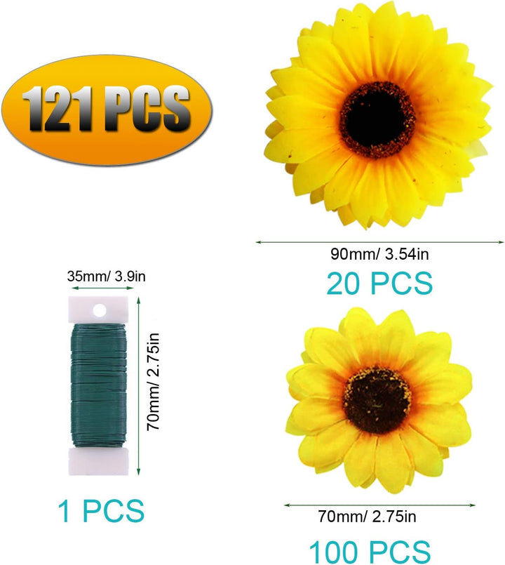 Woohome 120 Stück Künstliche Sonnenblumen 7CM und 9CM Kunstblumen Sonnenblumen Plastik Sonnenblume K