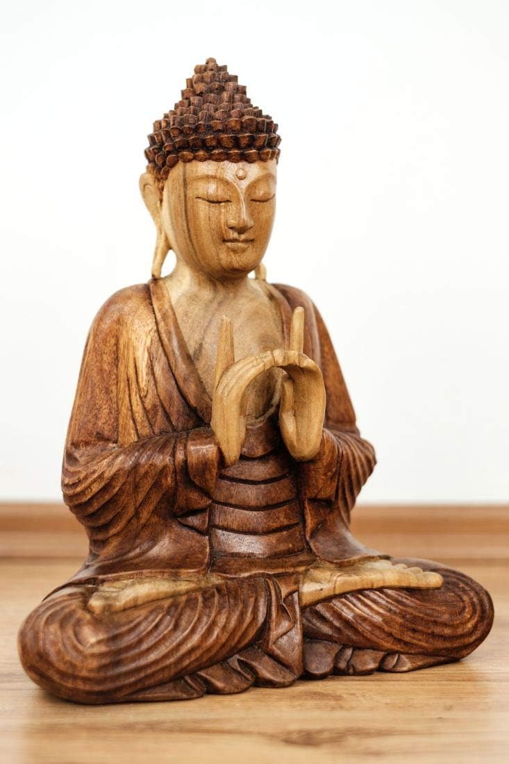 livasia Buddha, Buddhismus Statue, Skulptur aus Holz, Dekofigur (Buddha 30cm 2 Zeigef. Oben), Buddha