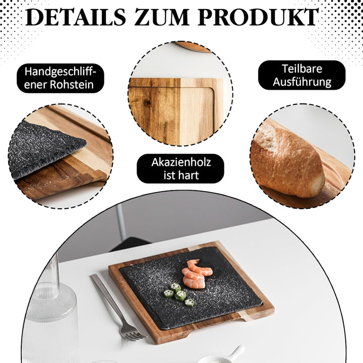 Schieferplatte Servierplatte, Für Steak und Grill Geschirr, Käsebrett aus Akazien-Holz und Natürlich