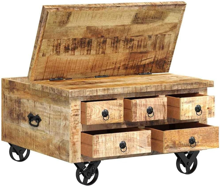 vidaXL Raues Mangoholz Couchtisch mit 5 Schubladen 1 Staufach Vintage Beistelltisch Wohnzimmertisch