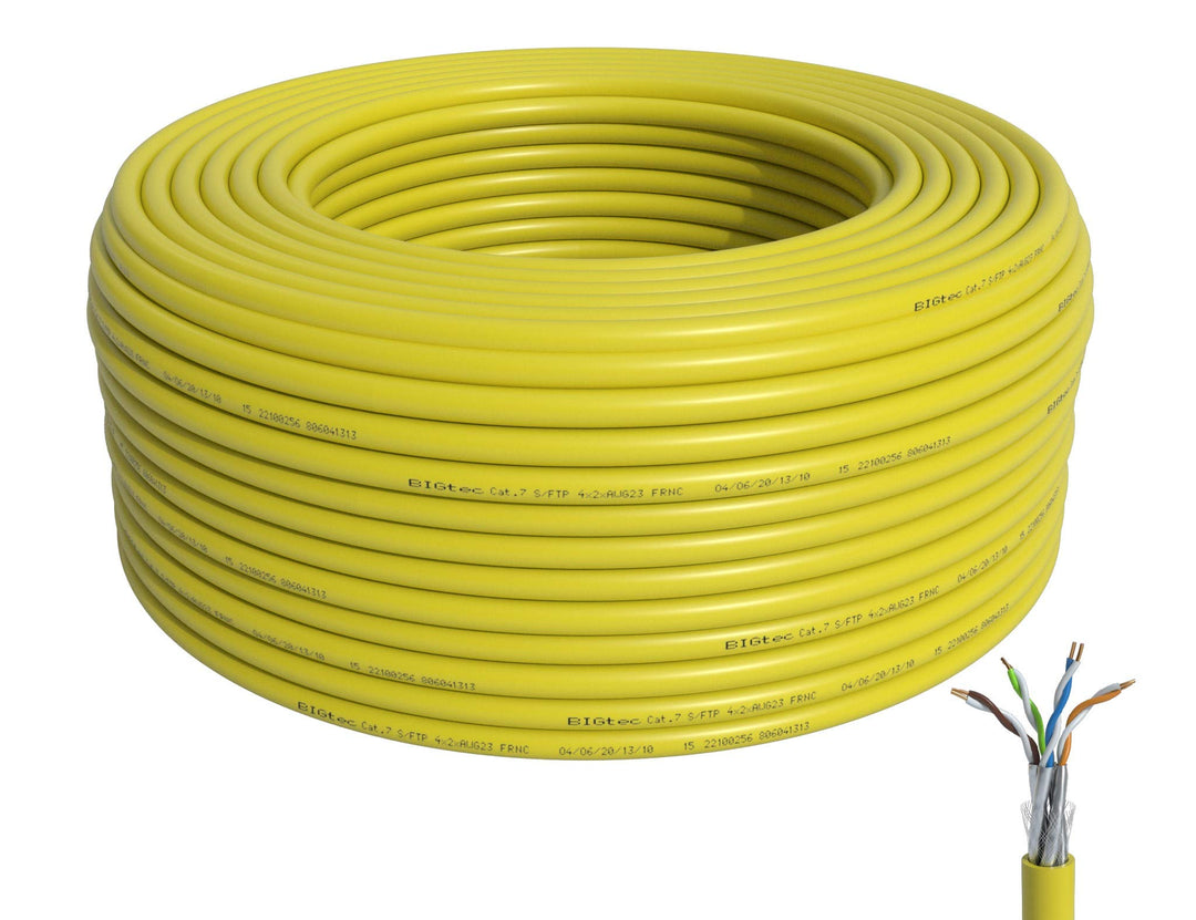 BIGtec Verlegekabel CAT-7 Netzwerkkabel LAN Kabel 30m CAT7 PiMF S/FTP halogenfrei BauPVO Eca POE gel