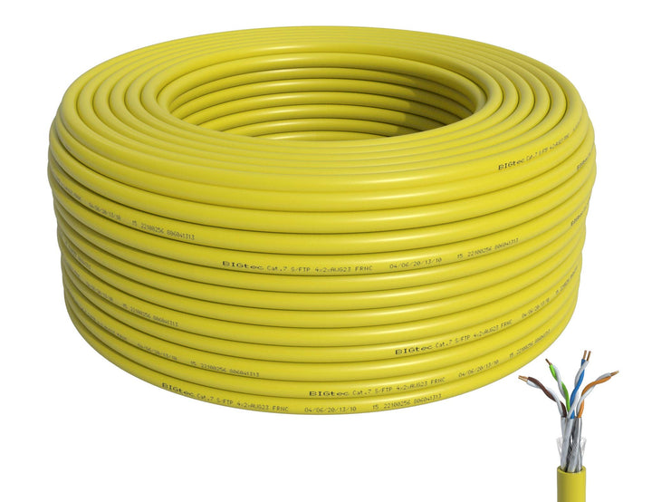BIGtec Verlegekabel CAT-7 Netzwerkkabel LAN Kabel 30m CAT7 PiMF S/FTP halogenfrei BauPVO Eca POE gel