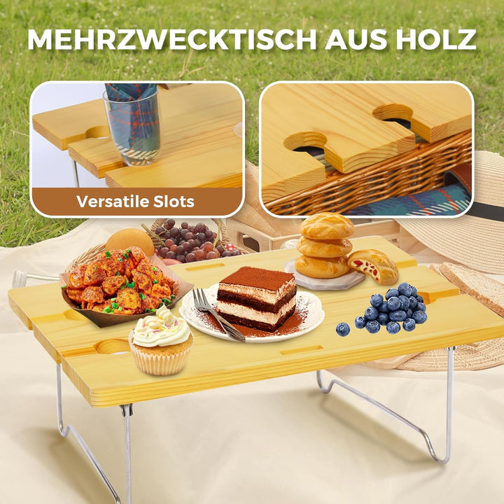 HYBDAMAI Picknickkorb-Set mit Klapptisch und Besteck-Set, Picknickkorb für 4 Personen mit kühltasche