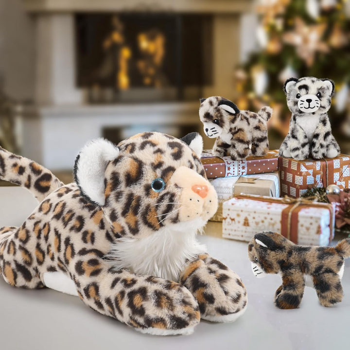 MorisMos 45cm riesen Leopardo Kuscheltier XXL mit 3 Plüschbaby im Bauch, gross liegend Plüsch Leopar