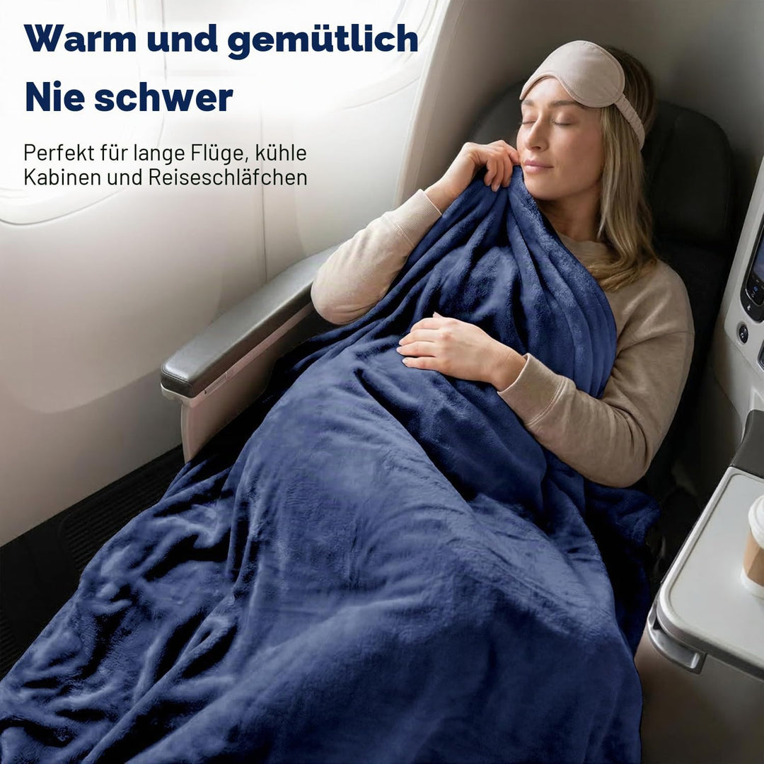 EverSnug Reisedecke und -Kissen - hochwertige, weiche 2-in-1-Flugzeugdecke mit weichem Kopfkissenbez