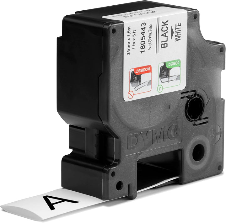 DYMO Rhino Industrie Schrumpfschlauch-Kabeletiketten | 24 mm x 1,5 m | schwarze Schrift auf weissem