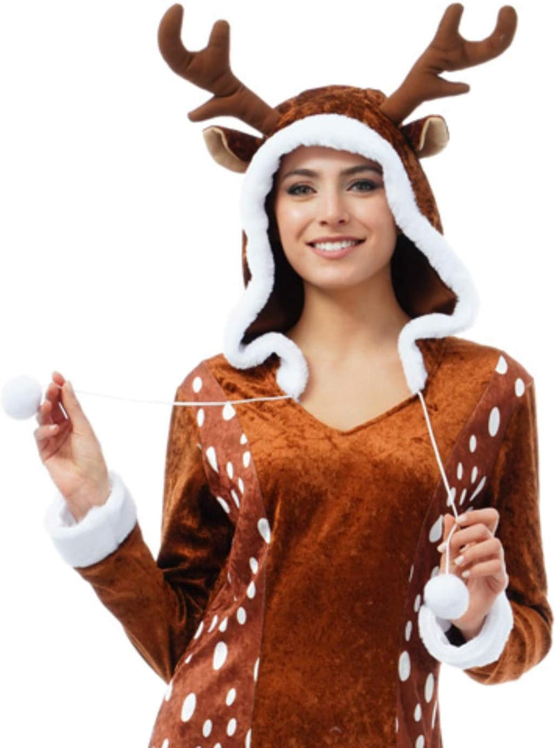 Chaks Damen Kostüm REH Sophie Kleid braun Verkleidung Waldbewohner Fasching Karneval (XS), XS