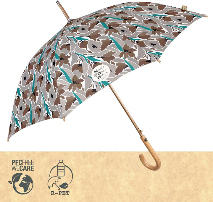 PERLETTI GREEN Regenschirm Gross Ökologisch Damen - Regen Stockschirm Automatik Eco Naturverbunden U