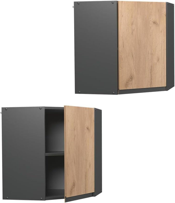 Vicco Eckhängeschrank R-Line, Goldkraft Eiche/Anthrazit, 57 cm J-Shape Goldkraft Eiche Eckhängeschra
