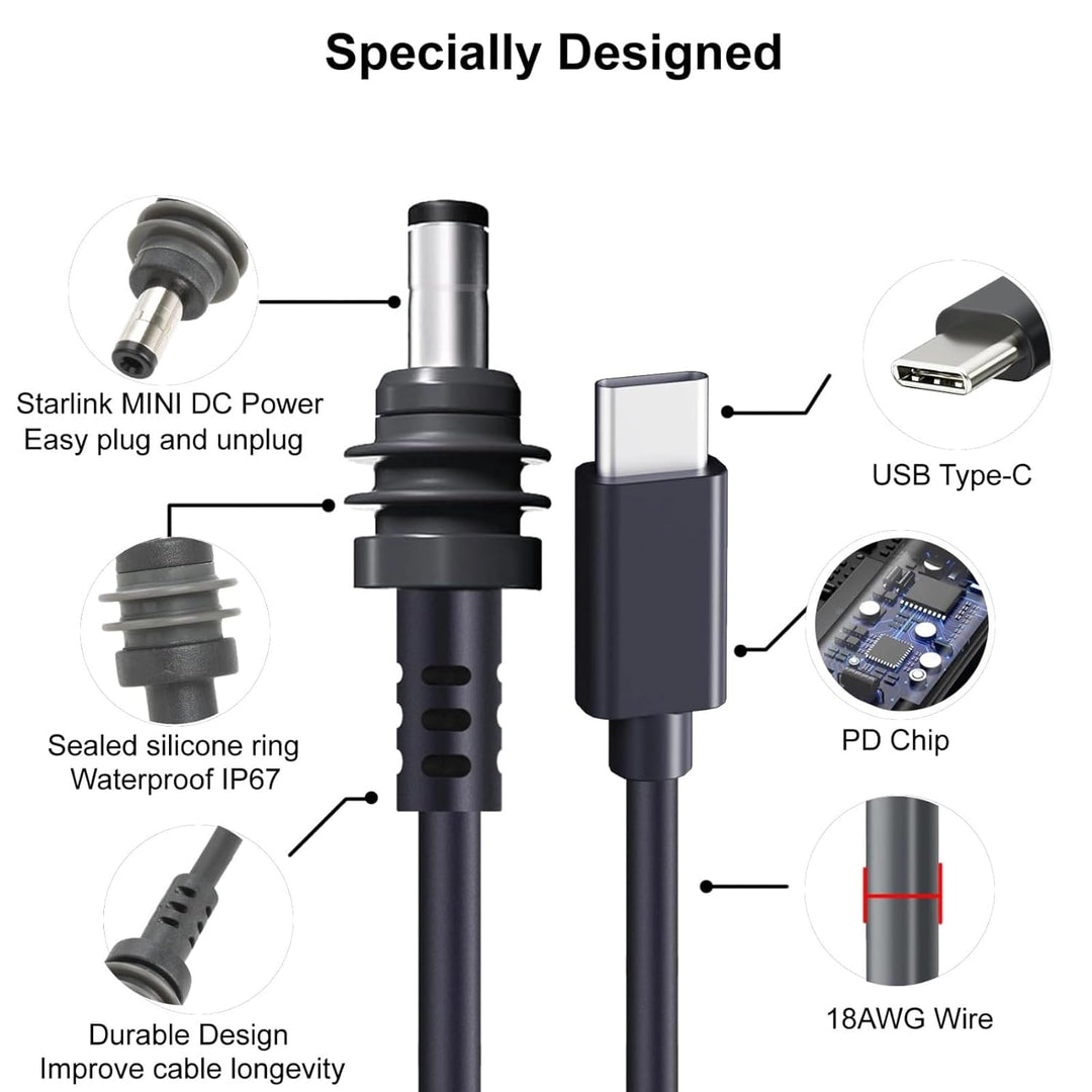 USB C zu DC Netz Kabel, Typ C Eingang zu DC 20V 5A Jack Kabel 18AWG IP68 Wasserdicht, Arbeiten mit 1