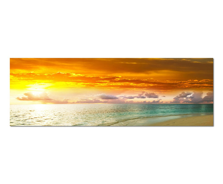Paul Sinus Art Panoramabild auf Leinwand und Keilrahmen 150x50cm Meer Strand Sonnenuntergang Wolken