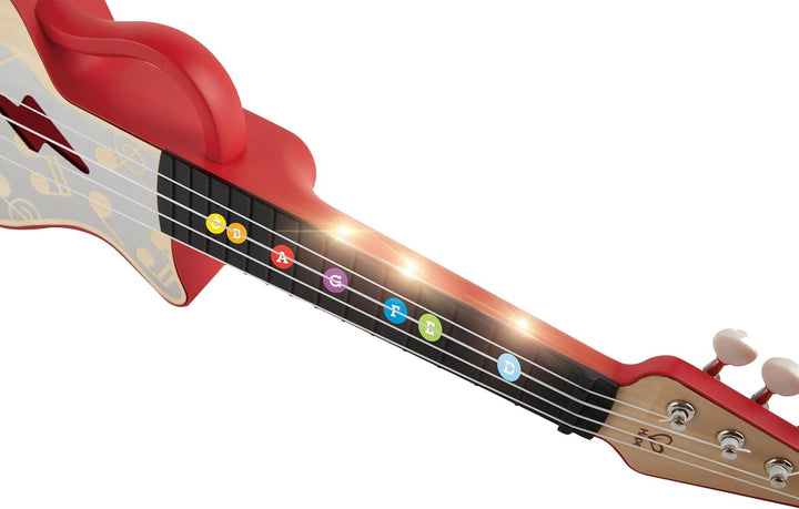 Hape Elektrische Ukulele mit stimmbaren Saiten und Führungslichtern für Kinder ab 3 Jahren, rot