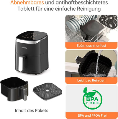 Fabuletta Heissluftfritteuse 4L, 9-in-1 Air Fryer, Max 230℃ Heissluft Fritteusen, Digitalem LED-Touc