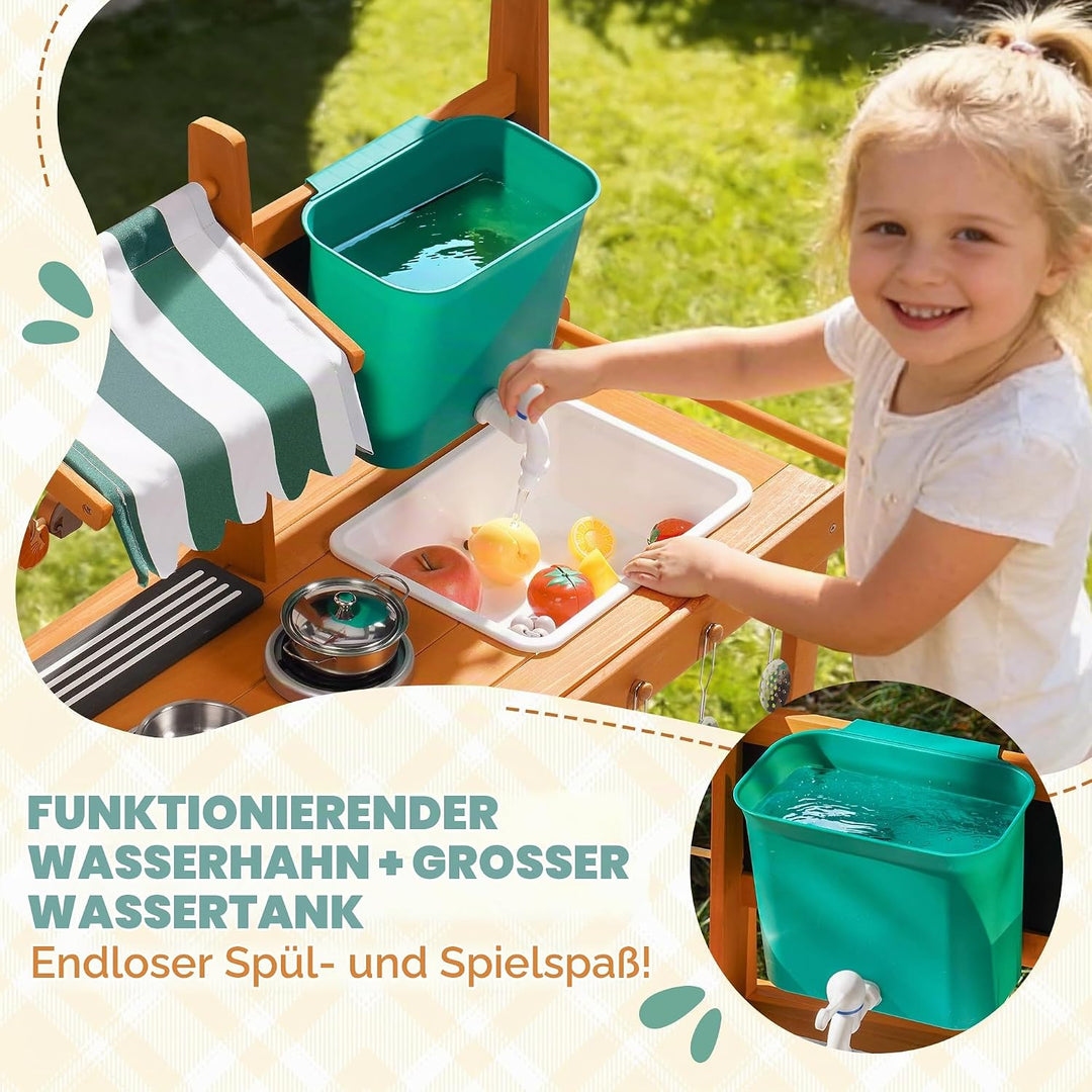 ROBOTIME Mud Kitchen Outdoor Spielset für Kinder, Spielküche mit rollenden Rädern, Schiebegriff, dre