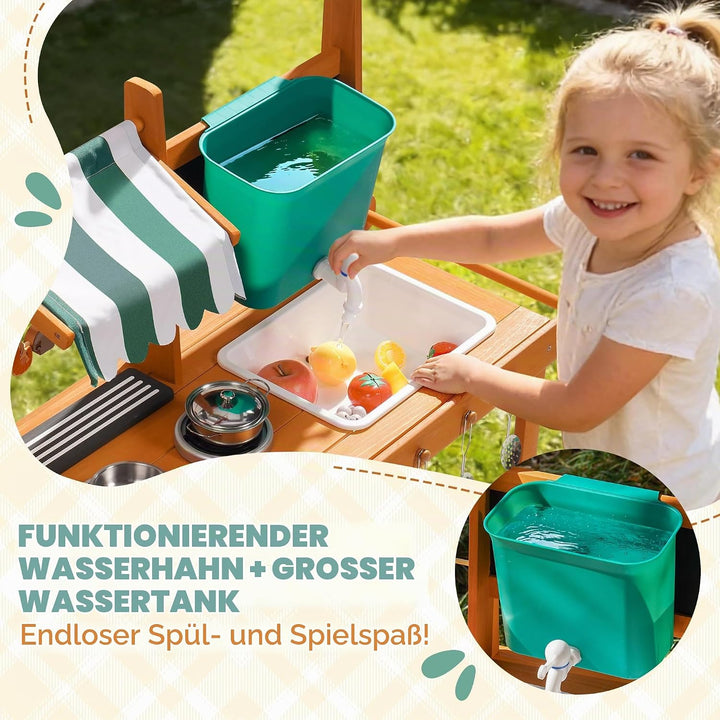 ROBOTIME Mud Kitchen Outdoor Spielset für Kinder, Spielküche mit rollenden Rädern, Schiebegriff, dre
