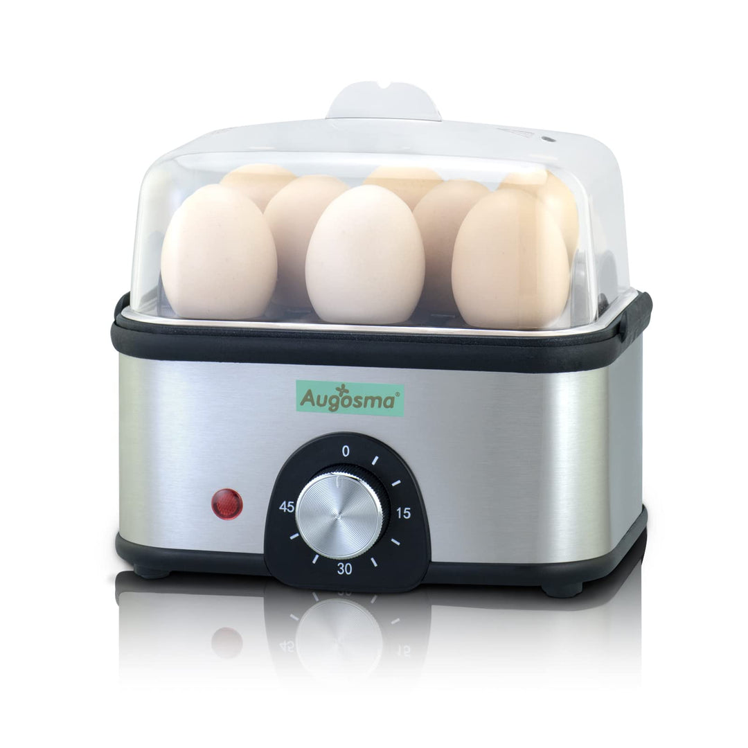Augosma 2 in 1 Eierkocher Edelstahl mit Bratpfanne, Eierkocher für 1-8 Eier mit Zeiteinstellung zur