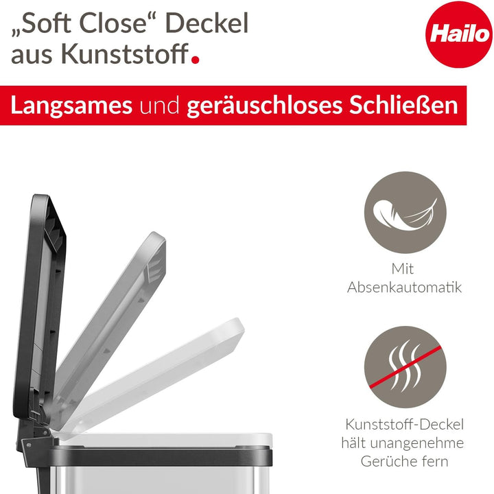 Hailo Öko trio Plus L | Mülltrenner 3 x 9 Liter | 27 Liter | Edelstahl | Soft Close Deckeldämpfung |