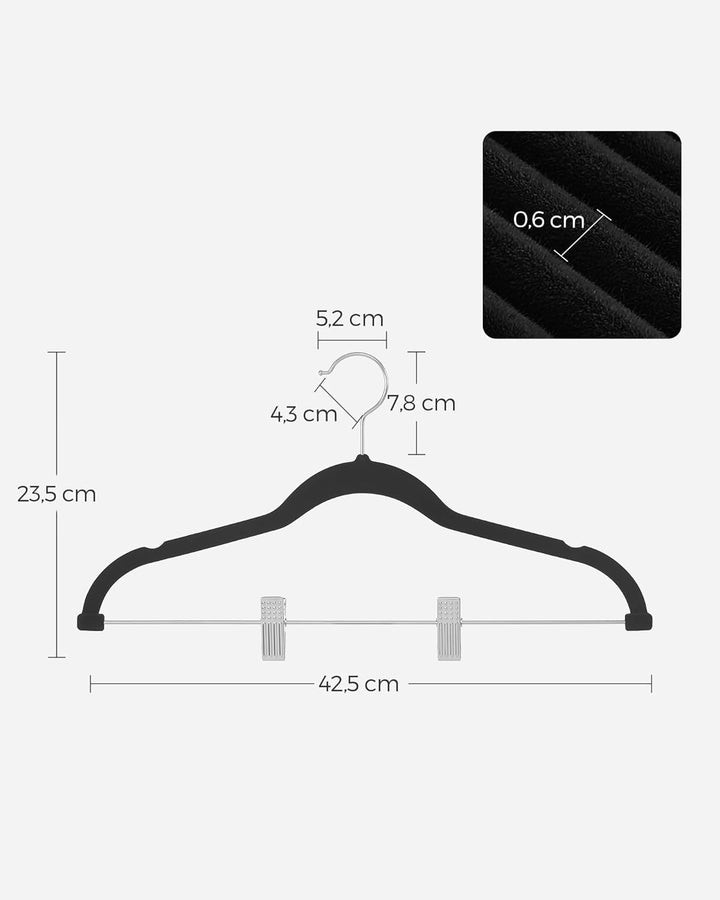 SONGMICS Kleiderbügel Samt, 10er Set, Rockbügel, 42,5 cm breit, mit verstellbaren Clips, rutschfest,