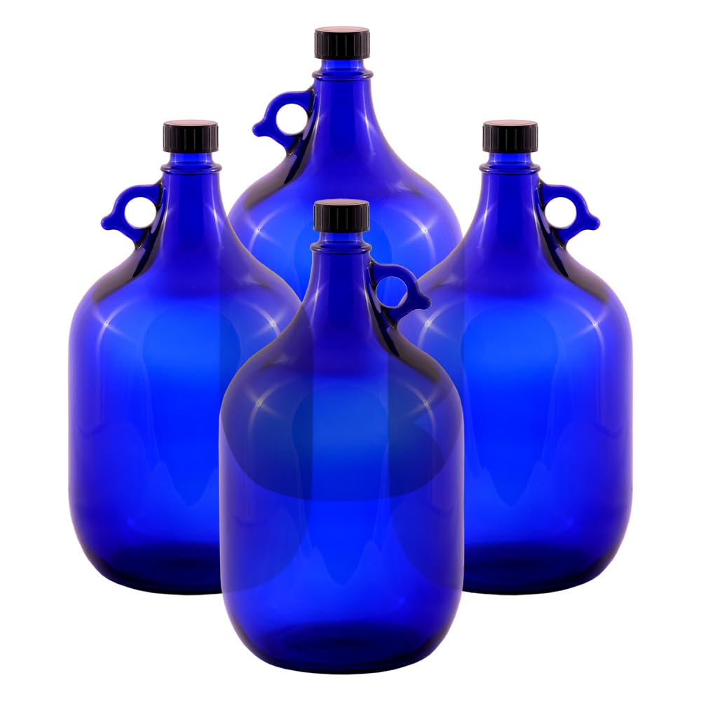Albert's Premium Selection 5 Liter Henkelflasche/Glasballon, blau, inkl. schwarzem Deckel (4), 4