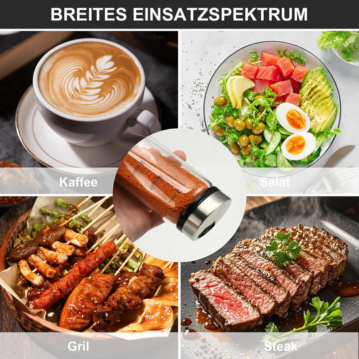200ml Gewürzgläser mit Streueinsatz, 4 Stück Borosilikatglas Gewürzstreuer mit 4 Gewürzlöchern für K