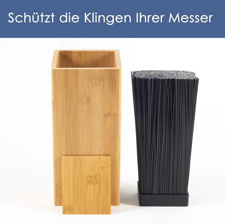 Hanseküche Messerblock - Messerhalter ohne Messer aus Holz Messerbrett (Bambus Braun, Quadratisch Sc