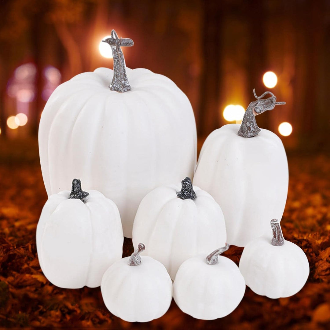 7 Halloween Weisser Kürbis Herbst Deko, Simulationsschaum Weisser Kürbis,Halloween Kunstpflanzen Kür