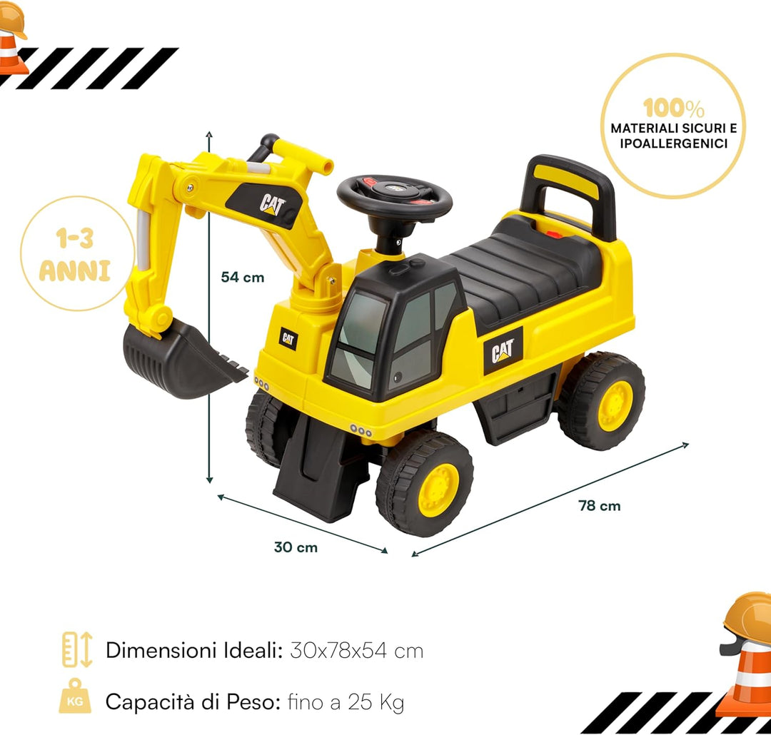 Trägerbagger für Kinder von 1 bis 3 Jahren, mit Caterpillar-Lizenz, Rutschfarhzeug mit Hupe, drehbar