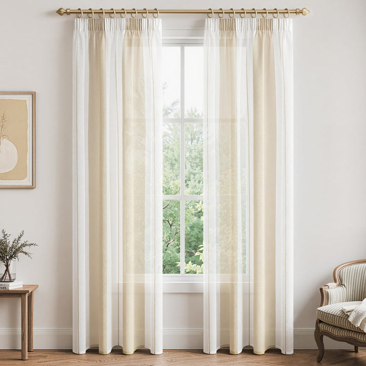 MRTREES Gardinen mit Kräuselband Stores Gardinen Schlafzimmer Vorhang Halbtransparent Vorhänge Beige